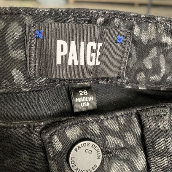 PAIGE Jeans Womens 26 HOXTON Ultra Skinny Denim Leopard Black High Rise NEW - Picture 2 of 7